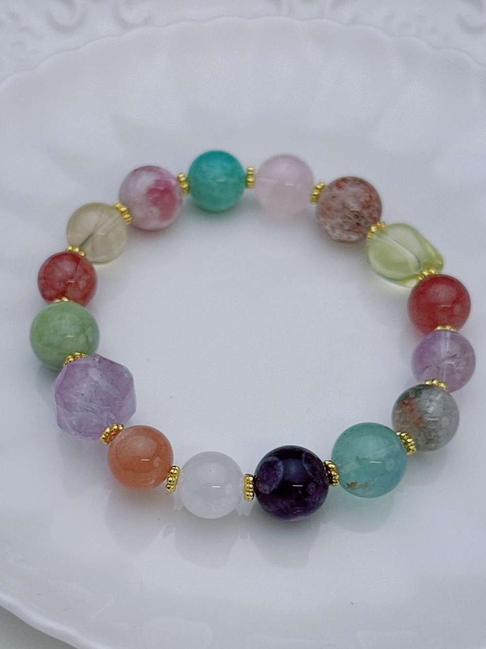 GB104 Handmade Multi-Gemstone Stretchable Bracelet 7”